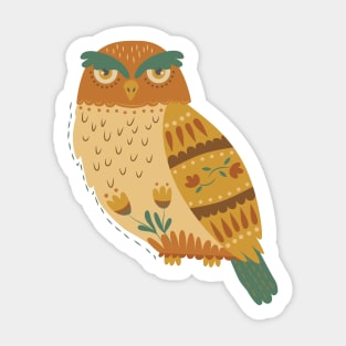 Autumn Folk Art Owl Sticker
